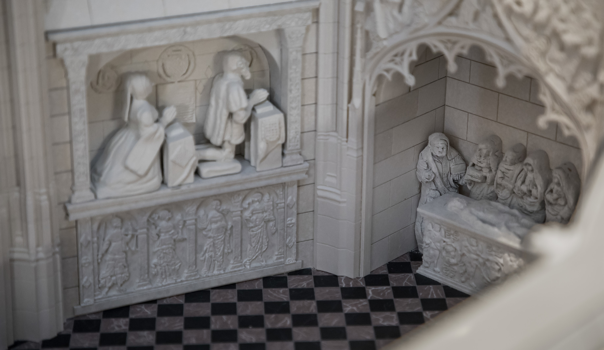 Detail of interior of Folleville church scale model
